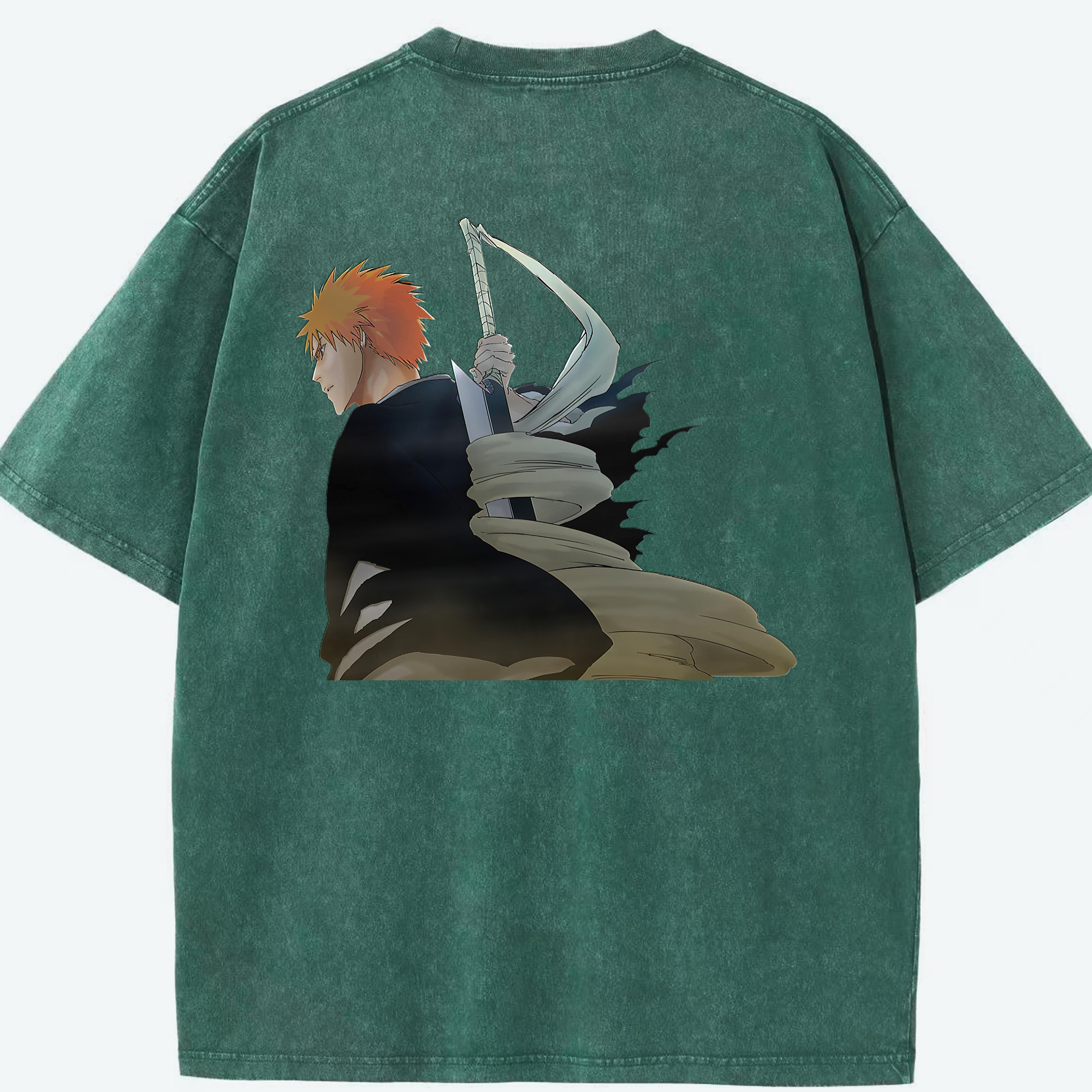 （画像用） ブリーチ 黒崎一護（くろさき いちご）BLEACH Kurosaki Ichigo 綿100% ヴィンテージ風 半袖Tシャツ（背面プリント）
